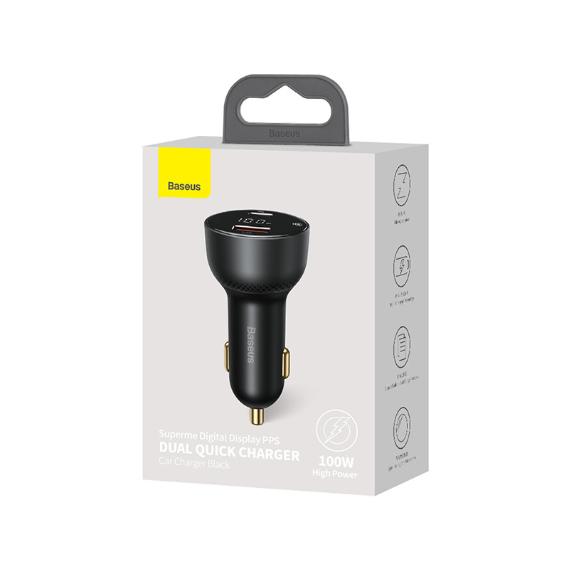BASEUS Zunxian Mini Car Charger Metal Car Charger USB Car Charger PD Fast Charge 100W Digital Display QC Car Charger