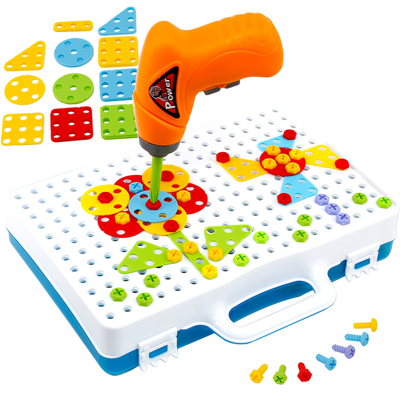 Young Children&#039;s Electric Drill Nut Disassembly and Assembly Matching Tool Table Hands-on Disassembly and Assembly Screw Educational Play Toys