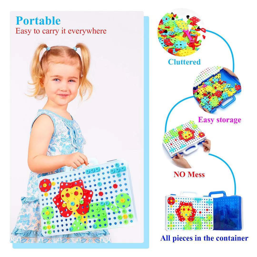 Cross-Border Children&#039;s Early Education Electric Drill Screw Nut Disassembly Loading and Unloading Puzzle DIY Combination Educational Building Blocks Toy Stem