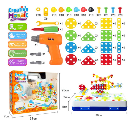 Cross-Border Children&#039;s Early Education Electric Drill Screw Nut Disassembly Loading and Unloading Puzzle DIY Combination Educational Building Blocks Toy Stem