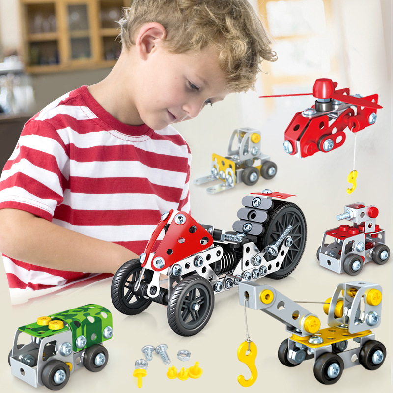 Metal Children Screw Tightening Toys Assembly Disassembly Engineering Vehicle Screw Nut Detachable DIY Car Model