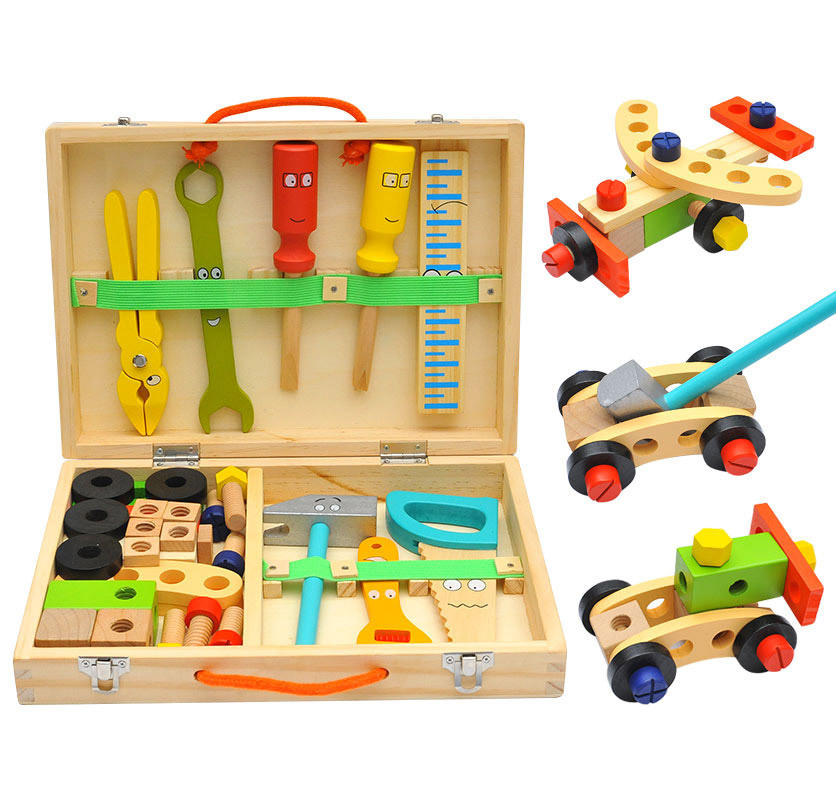 Children Play House Wooden Toolbox Simulation Screw Nut Disassembly Assembled Toys Boy