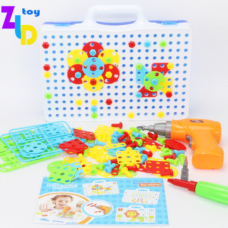 Electric Drill Assembly Building Blocks Screw Toolbox Nut Combination disassembly Jigsaw Puzzles Crossborder s