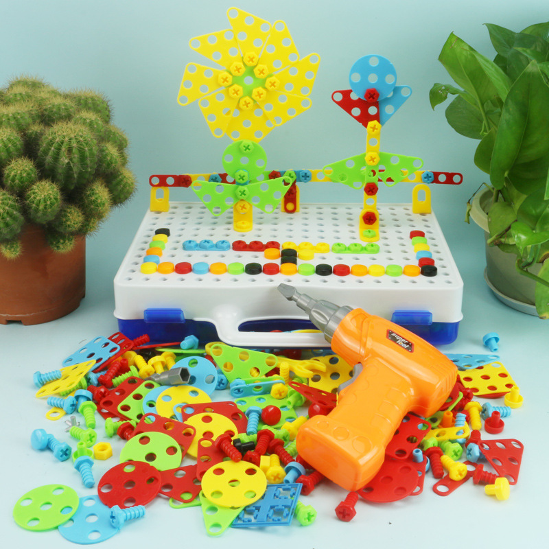 Electric Drill Assembly Building Blocks Screw Toolbox Nut Combination disassembly Jigsaw Puzzles Crossborder s