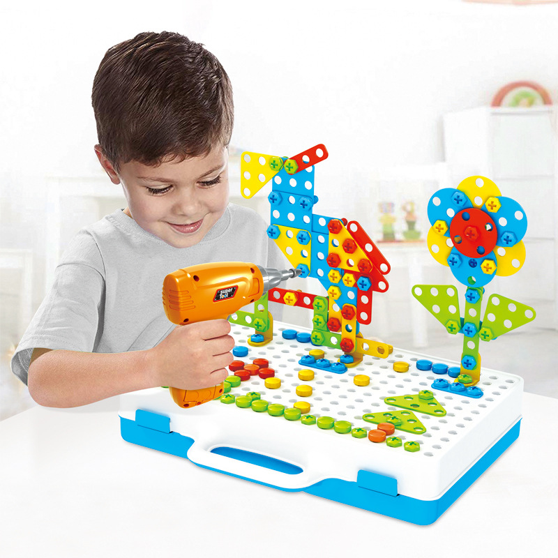 Electric Drill Assembled Puzzle Toy DIY Handson Screw Puzzle Early Education Nut Combination Demolition Building Blocks