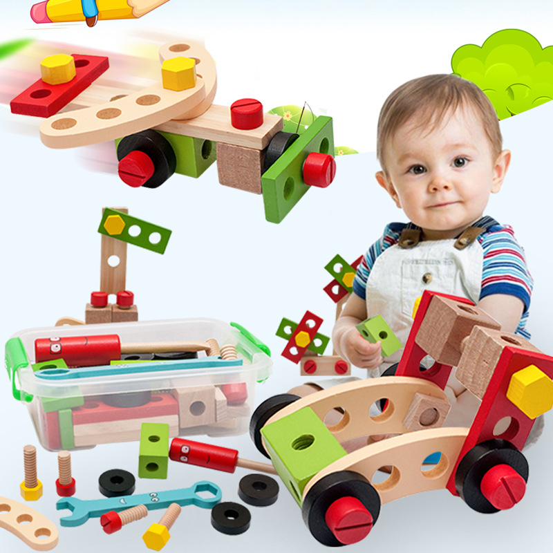 Children&#039;s Repair Toolbox Educational Toy Simulation Disassembly Woodworking Box Screw Nut Wooden Boy Play House