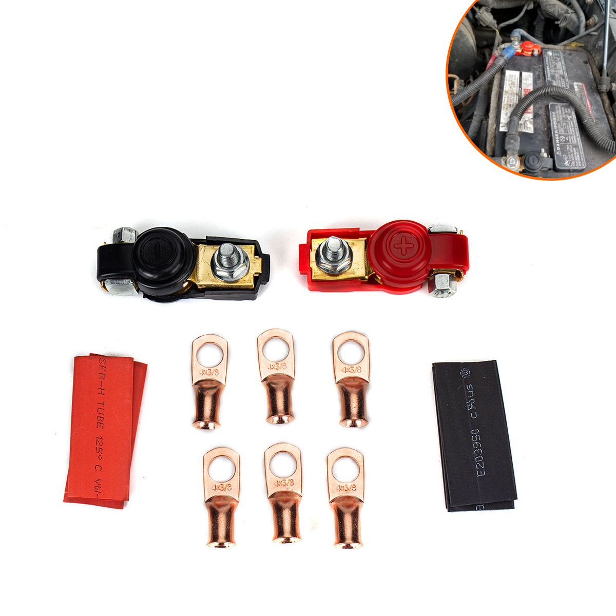 Car Battery Universal Copper Column Battery Clip Set with Sheath with Copper Terminal Heat Shrinkable Tube