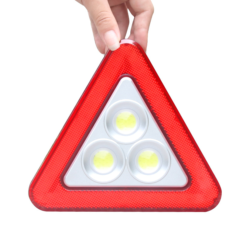Car Supplies Multi-Function Emergency Triangle Warning Sign with LED Light Warning Rack Cob Strong Light Floodlight