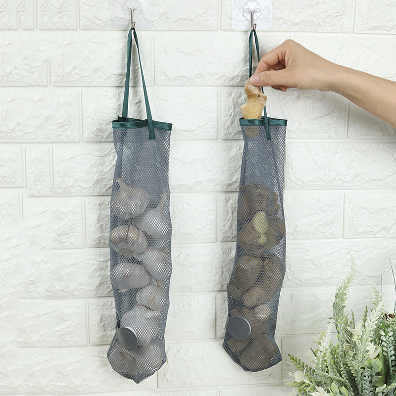 Hanging Fruit and Vegetable Storage Mesh Bag Portable Handle Kitchen Multi-Functional Hollow Breathable Garlic Onion Hanging Bag Small Size