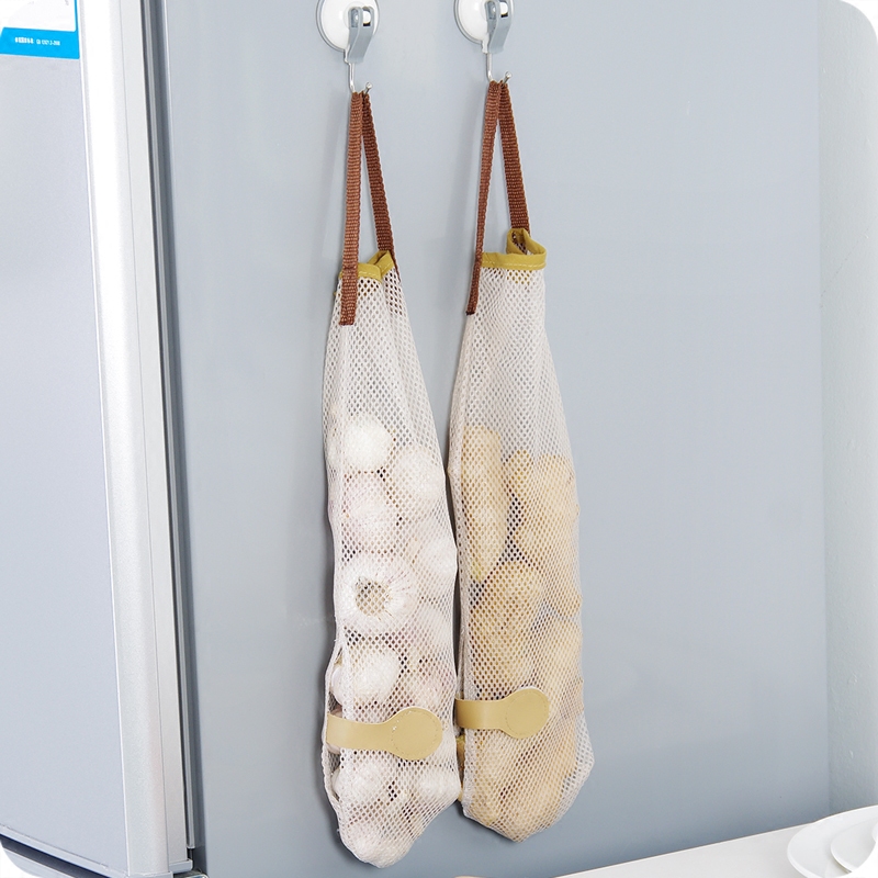 Hanging Fruit and Vegetable Storage Mesh Bag Portable Handle Kitchen Multi-Functional Hollow Breathable Garlic Onion Hanging Bag Small Size