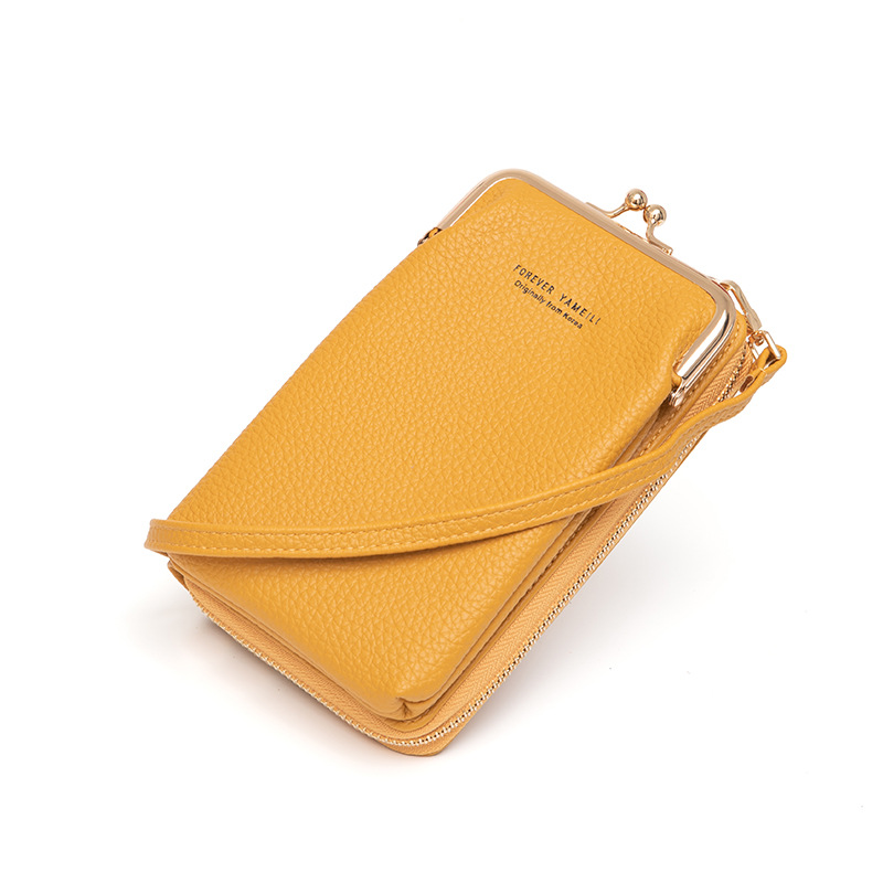 2020 New Ladies Phone Bag Korean Style Fashionable Lychee Pattern Solid Color Crossbody Bag Multi-Functional Shoulder Bag