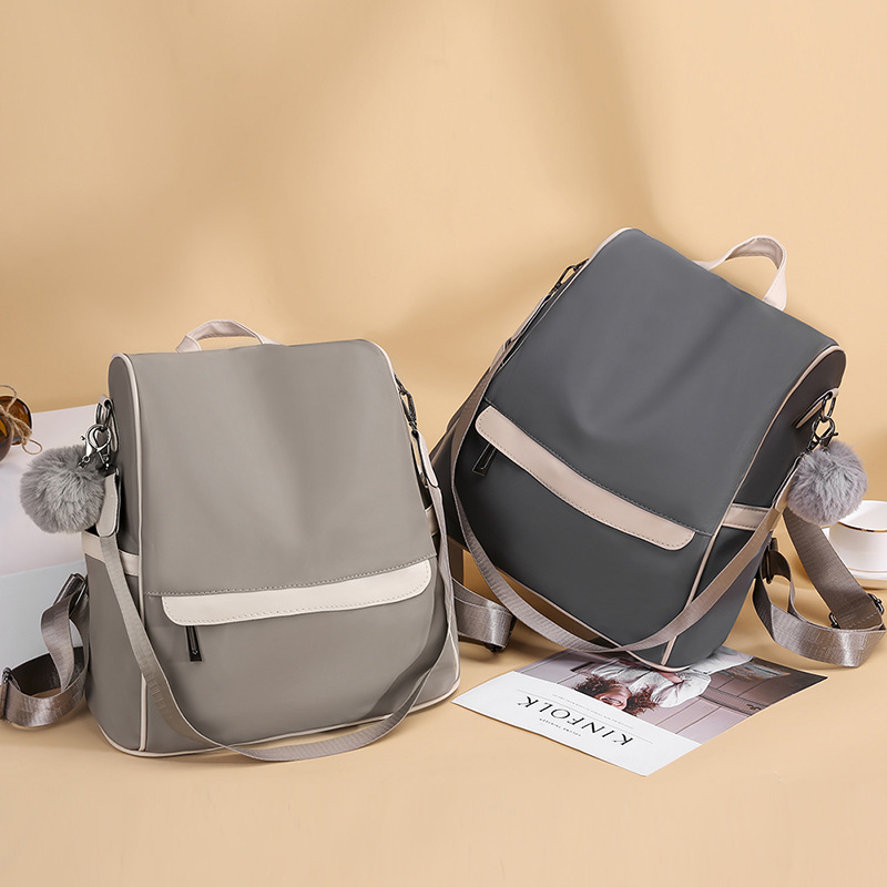 Anti-Theft Backpack for Women 2020 New European and American Stitching Pu Large Capacity Schoolbag Solid Color Simple Multi-Functional Shoulder Bag