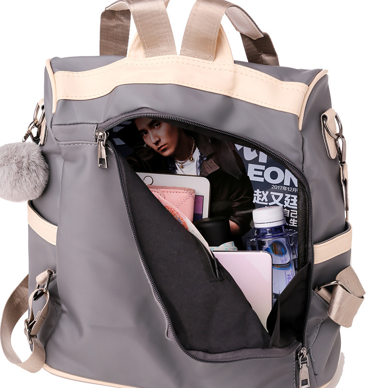 Anti-Theft Backpack for Women 2020 New European and American Stitching Pu Large Capacity Schoolbag Solid Color Simple Multi-Functional Shoulder Bag