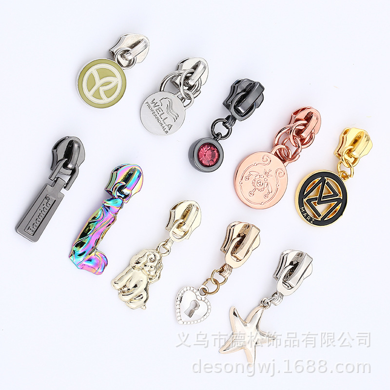 Alloy Pull Tab Pull Ring Can Be Set Zipper Head No. 5 Plastic Teeth Baby Cushion Metal Zipper Pull Pull Tab Logo Universal Zipper Head