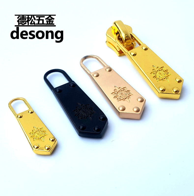 Pull Brand round Pull Head Hardware Pull Tab 5# Zipper Head inside-out Wear Pull Tail Rope Custom Black Metal Nylon Pull Brand