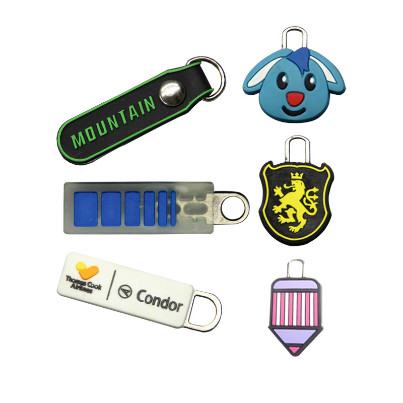 Factory Direct Sales Textile Accessories Pull Head PVC Flexible Glue Double-Sided Zipper Head Custom Silicone Mold Closing Pull Tab Custom