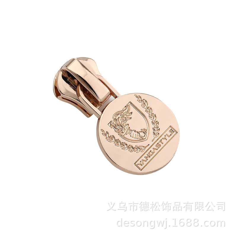 Alloy Metal Zipper Slider Tassel Pull Tab Buckle round Gold Custom Logo Custom Zipper Head round Metal No. 5
