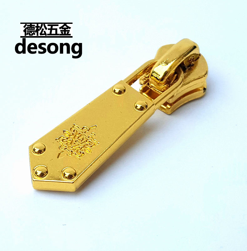 Alloy Metal Zipper Slider Tassel Pull Tab Buckle round Gold Custom Logo Custom Zipper Head round Metal No. 5