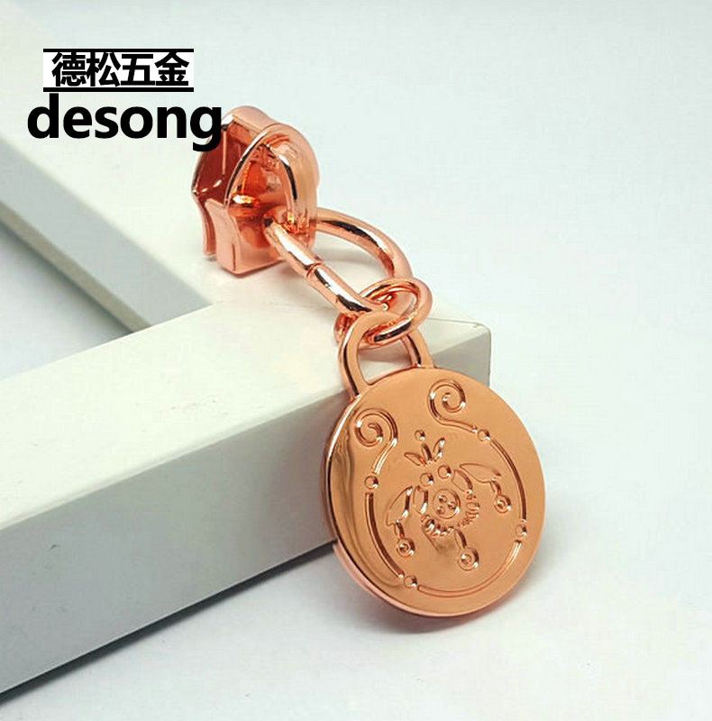Alloy Metal Zipper Slider Tassel Pull Tab Buckle round Gold Custom Logo Custom Zipper Head round Metal No. 5