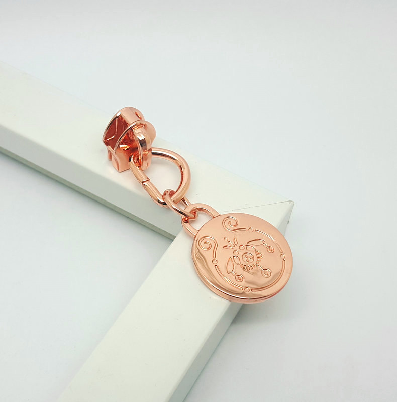 Alloy Metal Zipper Slider Tassel Pull Tab Buckle round Gold Custom Logo Custom Zipper Head round Metal No. 5