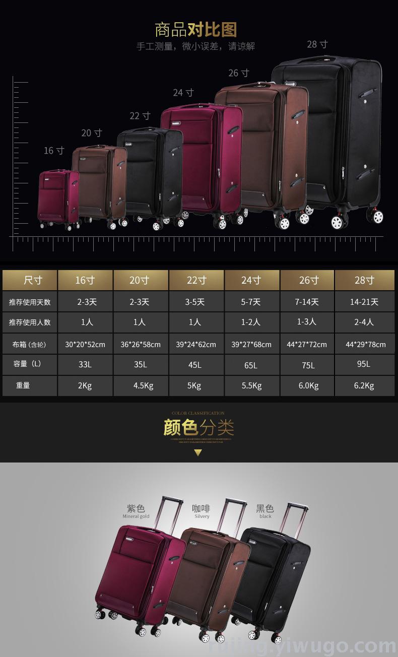 Oxford Cloth Luggage Men's Suitcase with Combination Lock 360 Degree Swivel Suitcase Wheel Suitcase Women's Suitcase Boarding Trolley Case 819