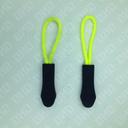 PVC injection molded green plastic bags outside the rope end of the zipper pull tab