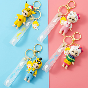 Korean PVC Three-Dimensional Soft Rubber Cartoon Cat Doll Keychain Fashion Bag Package Pendant Key Chain Accessories Pendant