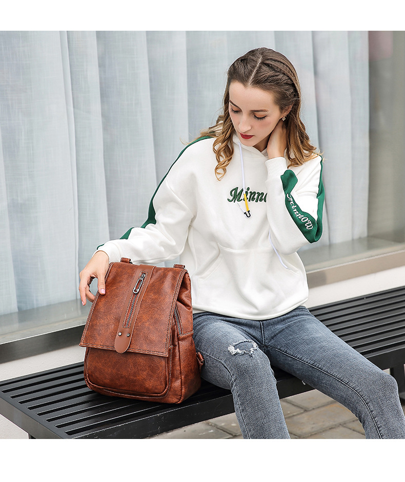 European and American Retro Three-Purpose Multipurpose Backpack Texture Genuine Leather Portable Backpack New Fashion Bag Cover Bag for Women European and American Retro Three-Purpose Multipurpose Backpack Texture Genuine Leather Portable Backpack New Fashion Bag Cover Bag for Women