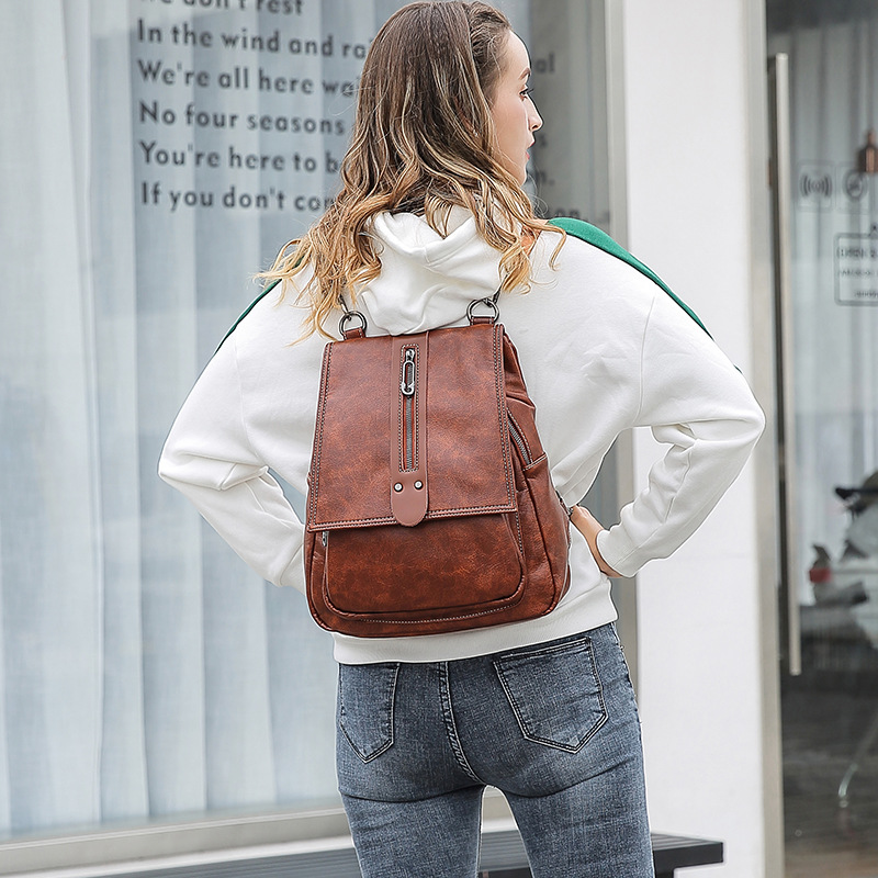 European and American Retro Three-Purpose Multipurpose Backpack Texture Genuine Leather Portable Backpack New Fashion Bag Cover Bag for Women European and American Retro Three-Purpose Multipurpose Backpack Texture Genuine Leather Portable Backpack New Fashion Bag Cover Bag for Women