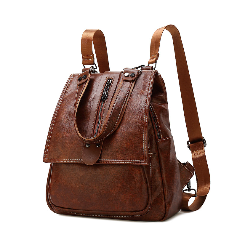 European and American Retro Three-Purpose Multipurpose Backpack Texture Genuine Leather Portable Backpack New Fashion Bag Cover Bag for Women European and American Retro Three-Purpose Multipurpose Backpack Texture Genuine Leather Portable Backpack New Fashion Bag Cover Bag for Women