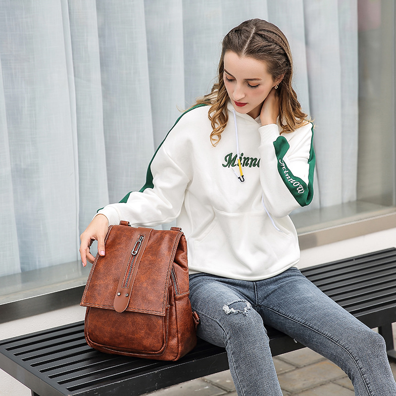 European and American Retro Three-Purpose Multipurpose Backpack Texture Genuine Leather Portable Backpack New Fashion Bag Cover Bag for Women European and American Retro Three-Purpose Multipurpose Backpack Texture Genuine Leather Portable Backpack New Fashion Bag Cover Bag for Women