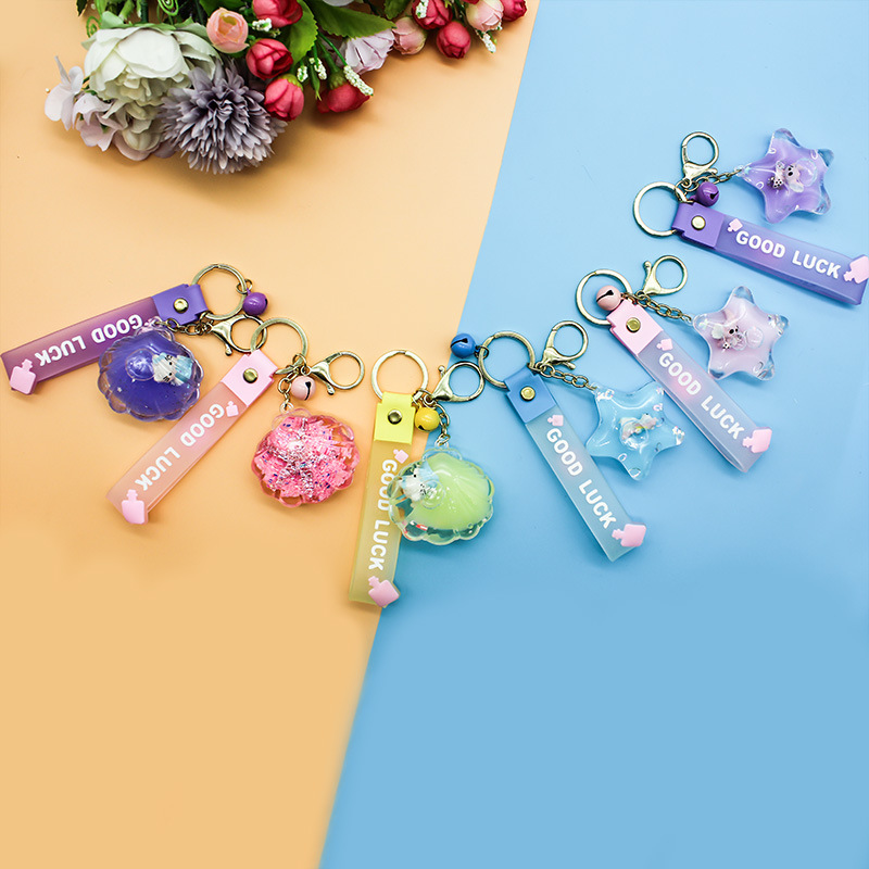 Creative Five-Pointed Star Quicksand Floating Bottle Cute Acrylic Starfish Keychain Fashion Bag Package Pendant Gift Wholesale
