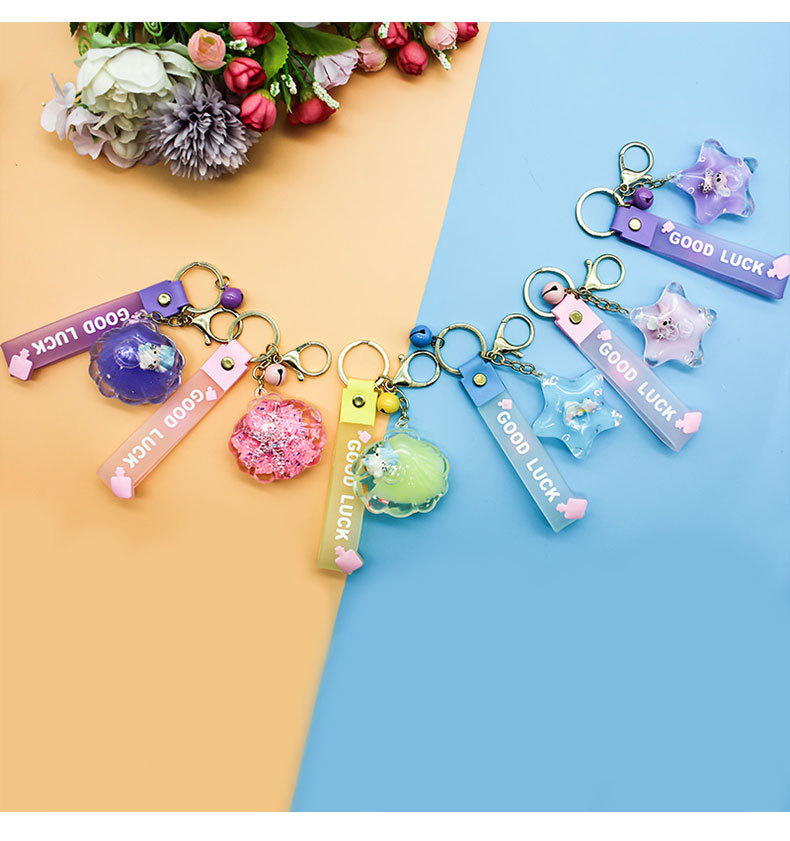 Creative Five-Pointed Star Quicksand Floating Bottle Cute Acrylic Starfish Keychain Fashion Bag Package Pendant Gift Wholesale