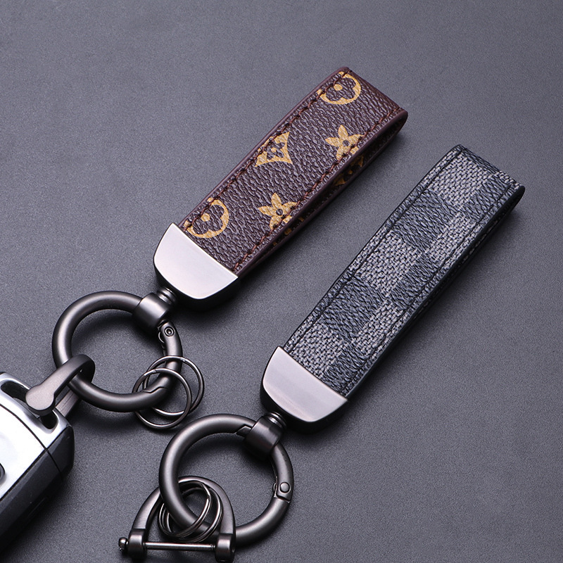 Cross-Border Luxury Plaid Car Key Ring Leather Key Ring Silver Fashion Bag Package Pendant Manufacturer
