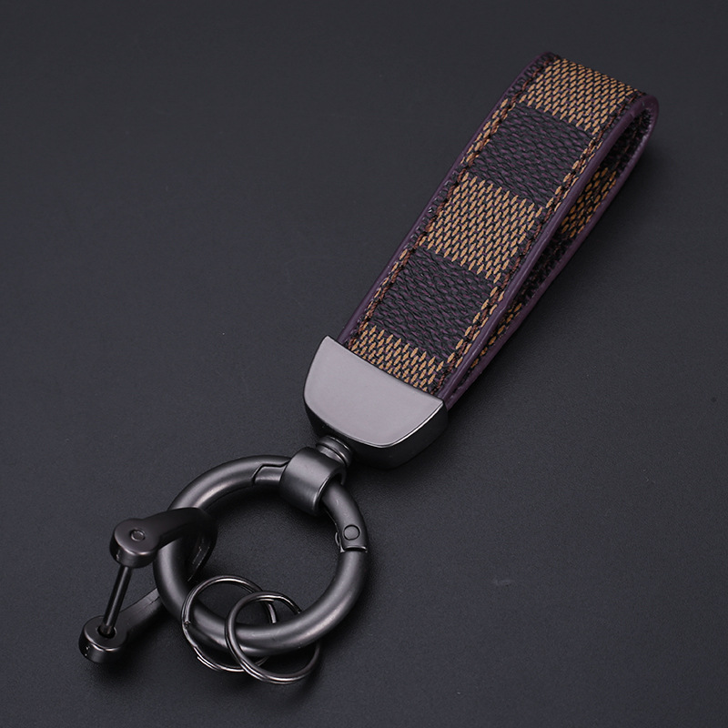 Cross-Border Luxury Plaid Car Key Ring Leather Key Ring Silver Fashion Bag Package Pendant Manufacturer
