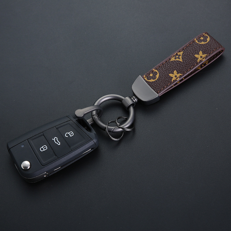Cross-Border Luxury Plaid Car Key Ring Leather Key Ring Silver Fashion Bag Package Pendant Manufacturer