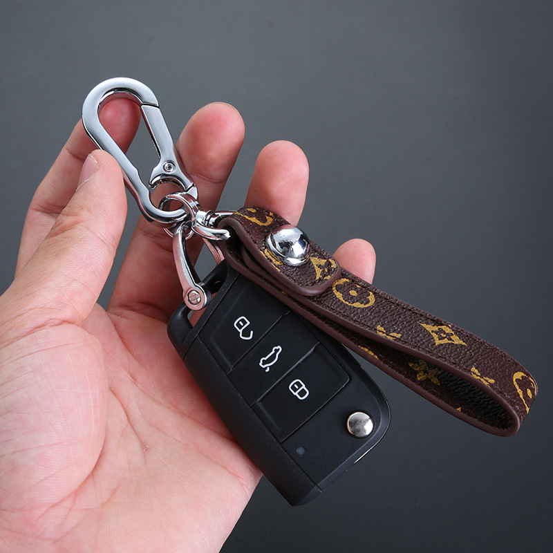 Cross-Border Luxury Plaid Car Key Ring Leather Key Ring Silver Fashion Bag Package Pendant Manufacturer