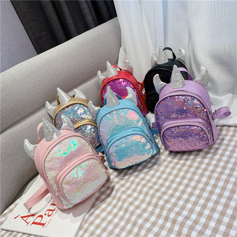 2021 New Kindergarten Children&#039;s Bag Unicorn Pu Sequins Crossbody Sling/Backpack Children Cartoon Bag Wholesale