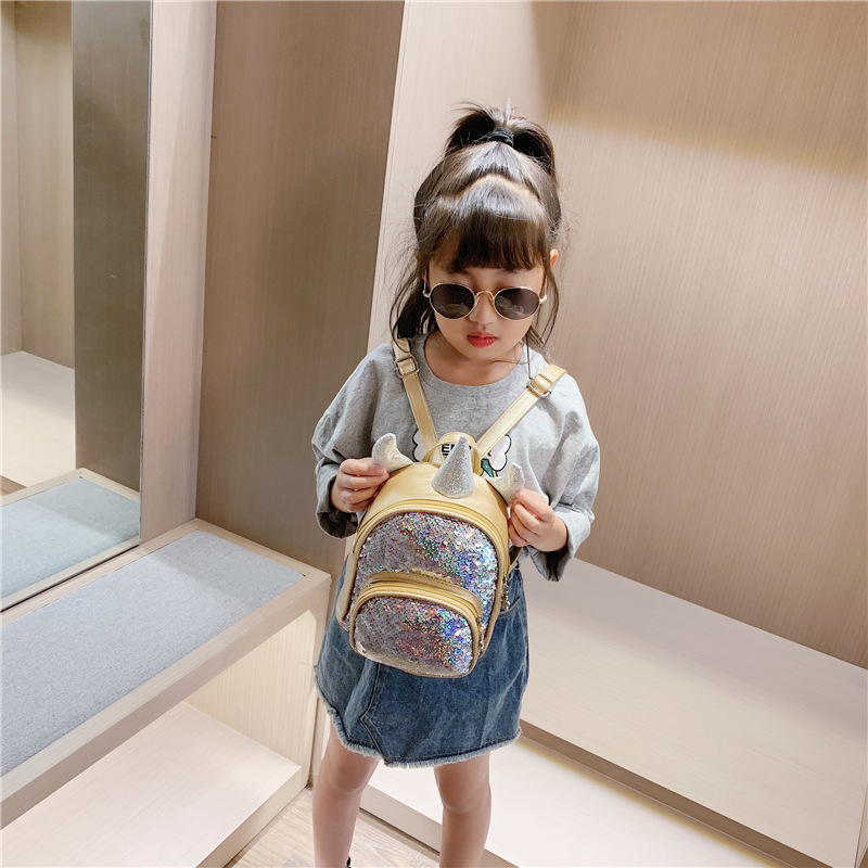 2021 New Kindergarten Children&#039;s Bag Unicorn Pu Sequins Crossbody Sling/Backpack Children Cartoon Bag Wholesale
