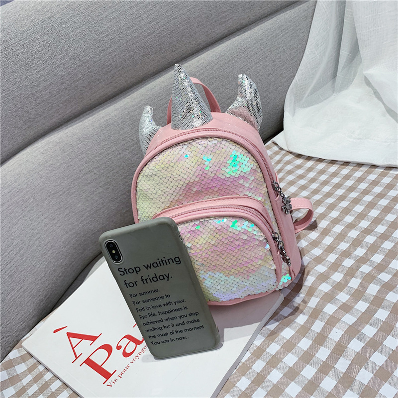 2021 New Kindergarten Children&#039;s Bag Unicorn Pu Sequins Crossbody Sling/Backpack Children Cartoon Bag Wholesale