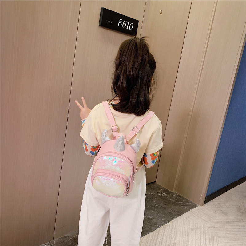 2021 New Kindergarten Children&#039;s Bag Unicorn Pu Sequins Crossbody Sling/Backpack Children Cartoon Bag Wholesale