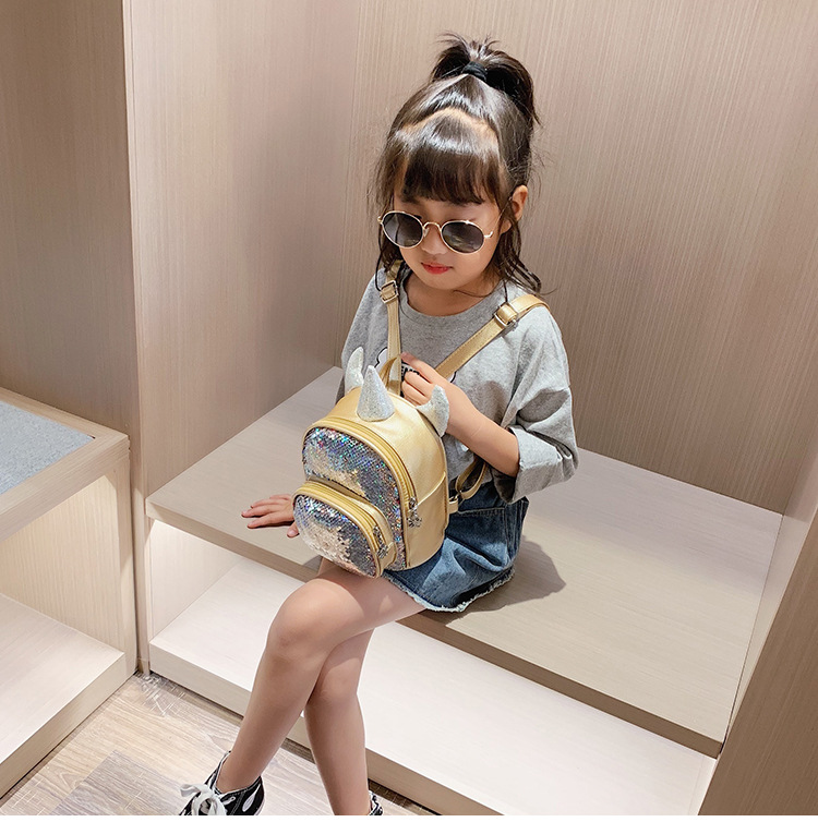 2021 New Kindergarten Children's Bag Unicorn Pu Sequins Crossbody Sling/Backpack Children Cartoon Bag Wholesale