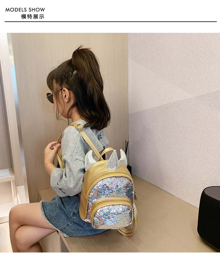 2021 New Kindergarten Children's Bag Unicorn Pu Sequins Crossbody Sling/Backpack Children Cartoon Bag Wholesale