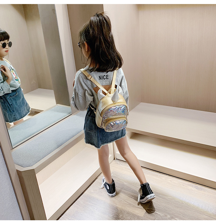 2021 New Kindergarten Children's Bag Unicorn Pu Sequins Crossbody Sling/Backpack Children Cartoon Bag Wholesale