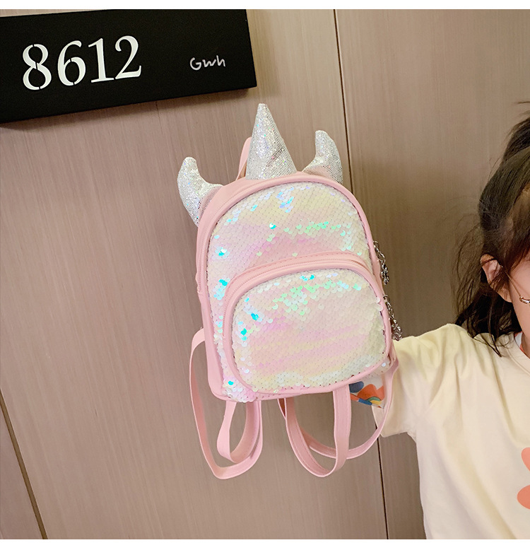 2021 New Kindergarten Children's Bag Unicorn Pu Sequins Crossbody Sling/Backpack Children Cartoon Bag Wholesale