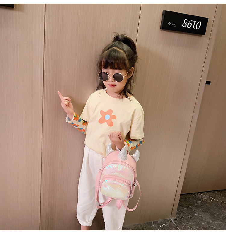 2021 New Kindergarten Children's Bag Unicorn Pu Sequins Crossbody Sling/Backpack Children Cartoon Bag Wholesale