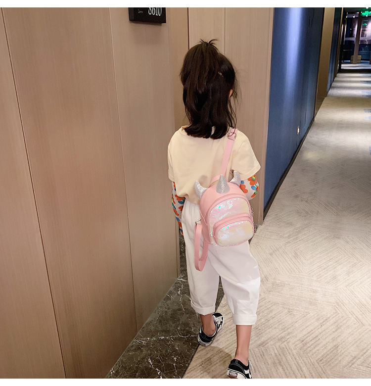 2021 New Kindergarten Children's Bag Unicorn Pu Sequins Crossbody Sling/Backpack Children Cartoon Bag Wholesale