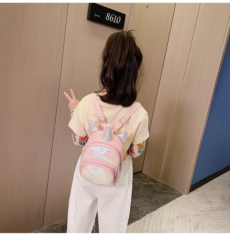 2021 New Kindergarten Children's Bag Unicorn Pu Sequins Crossbody Sling/Backpack Children Cartoon Bag Wholesale