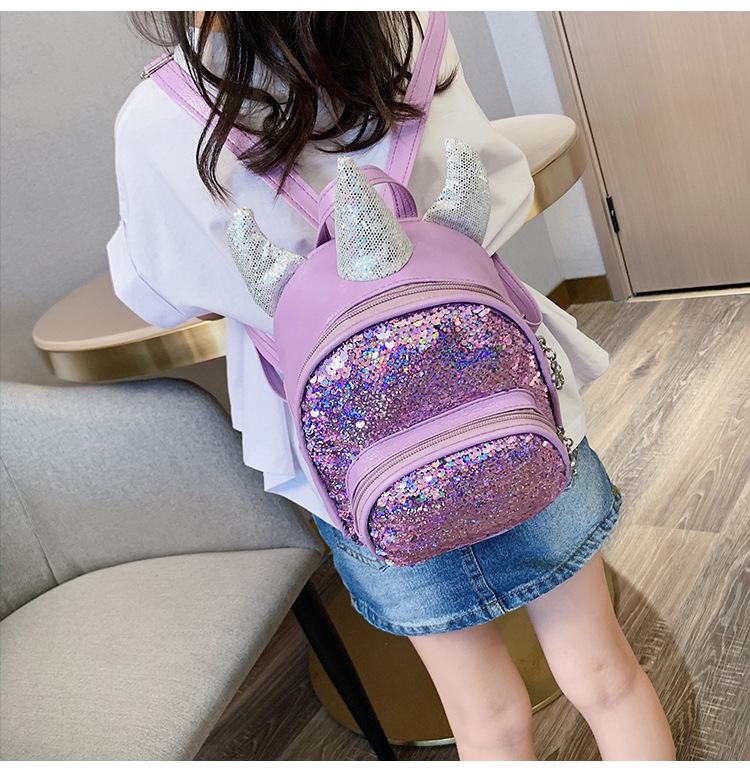 2021 New Kindergarten Children's Bag Unicorn Pu Sequins Crossbody Sling/Backpack Children Cartoon Bag Wholesale