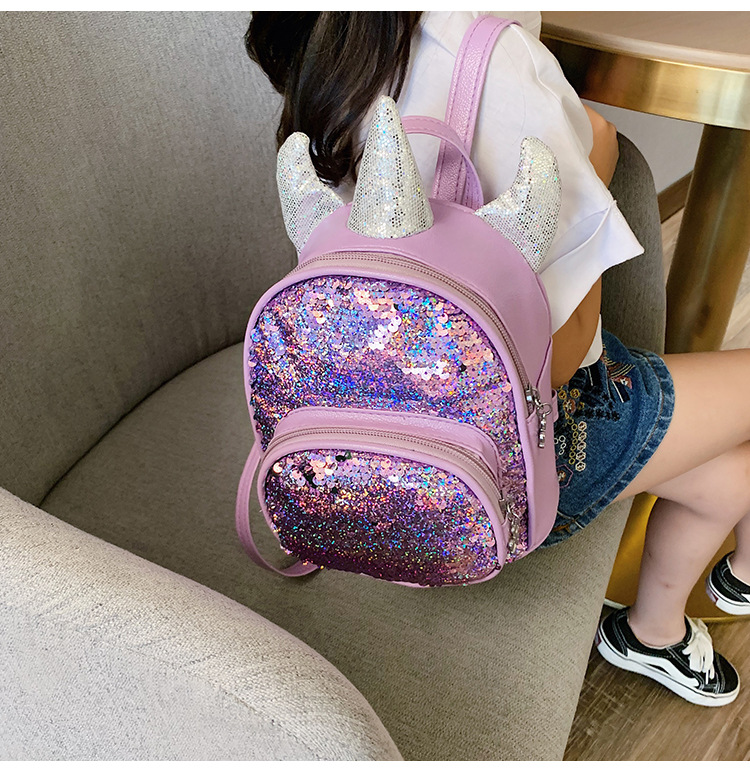 2021 New Kindergarten Children's Bag Unicorn Pu Sequins Crossbody Sling/Backpack Children Cartoon Bag Wholesale